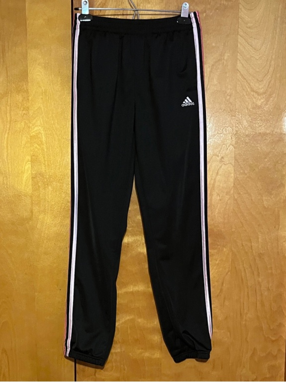 adidas Girl’s XL Black Joggers with Pink Side Stripes